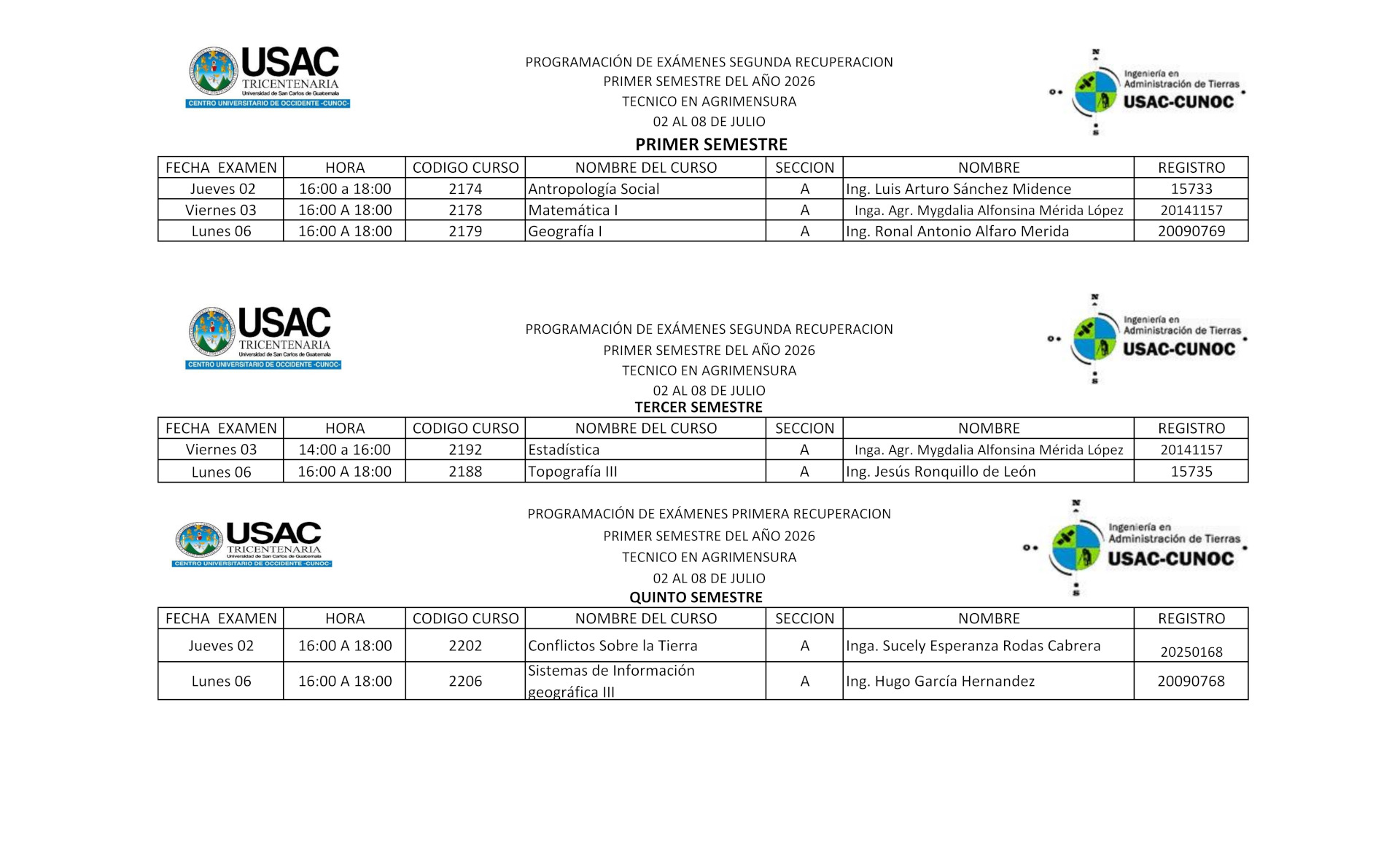Segunda Recuperación Primer Semestre 2026 AT