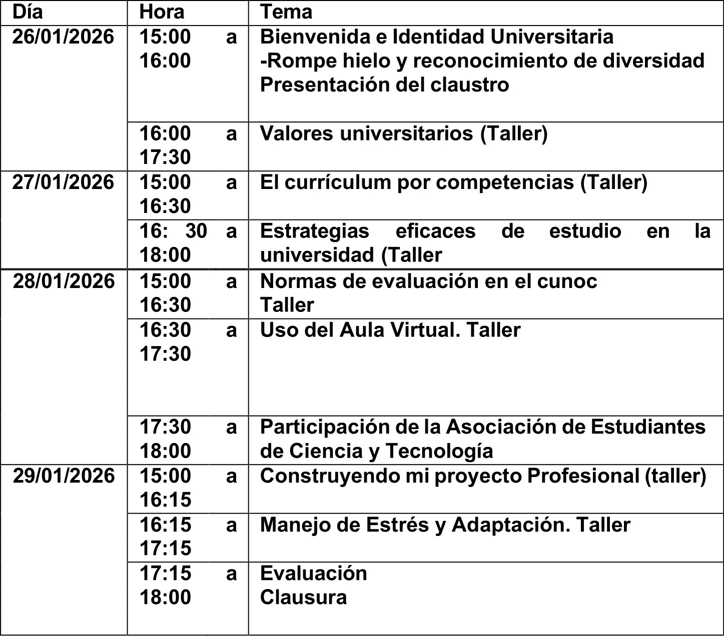 Semana de Inducción Estudiantil 2026